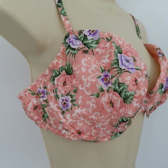 Victorias Secret Gold Label 36C 695 Pink Purple Flower Floral Underwire Bra VTG - Picture 2 of 14